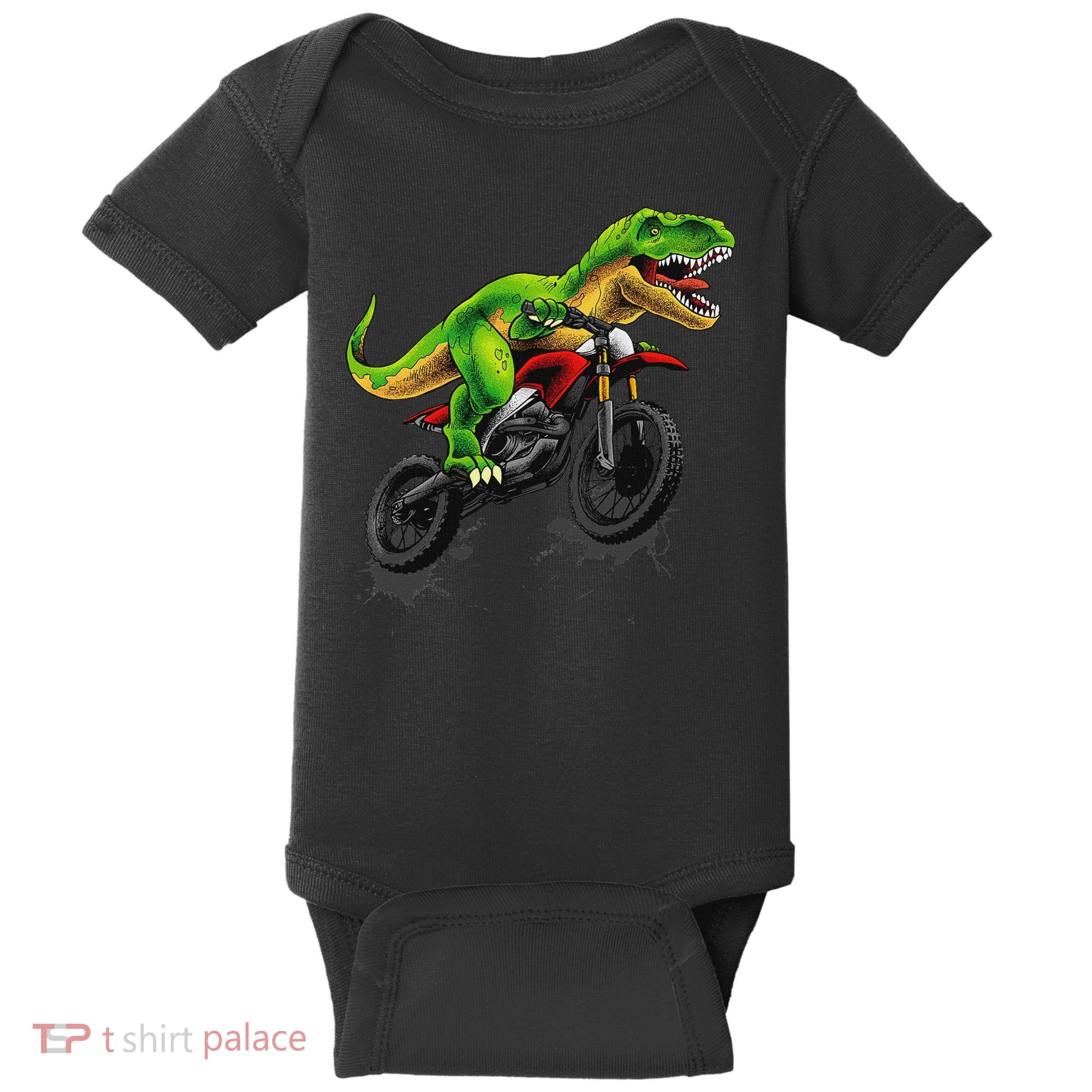 Funny Dirt Bike For Dinosaur Motorcycle Riding Baby Bodysuit