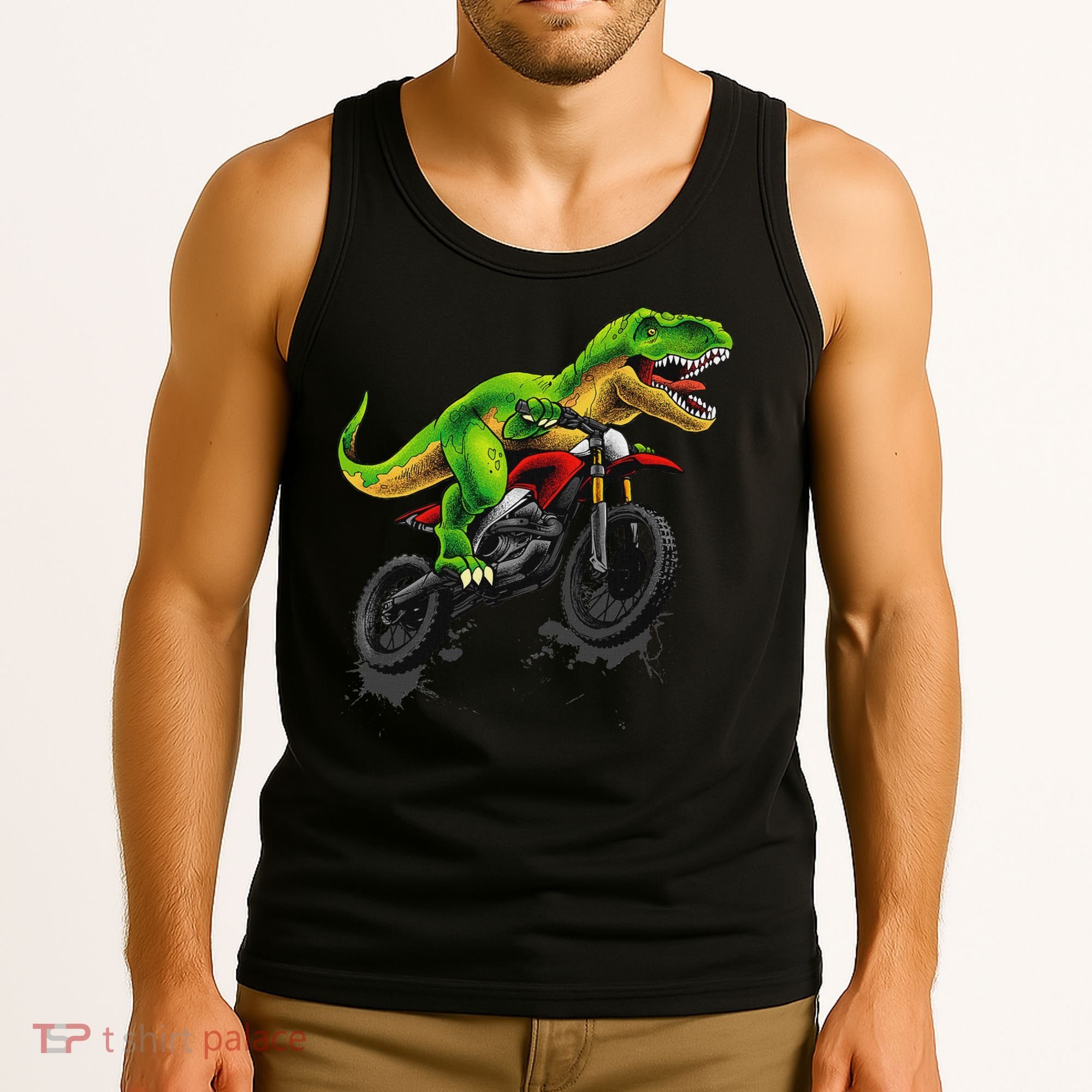 Funny Dirt Bike For Dinosaur Motorcycle Riding Tank Top