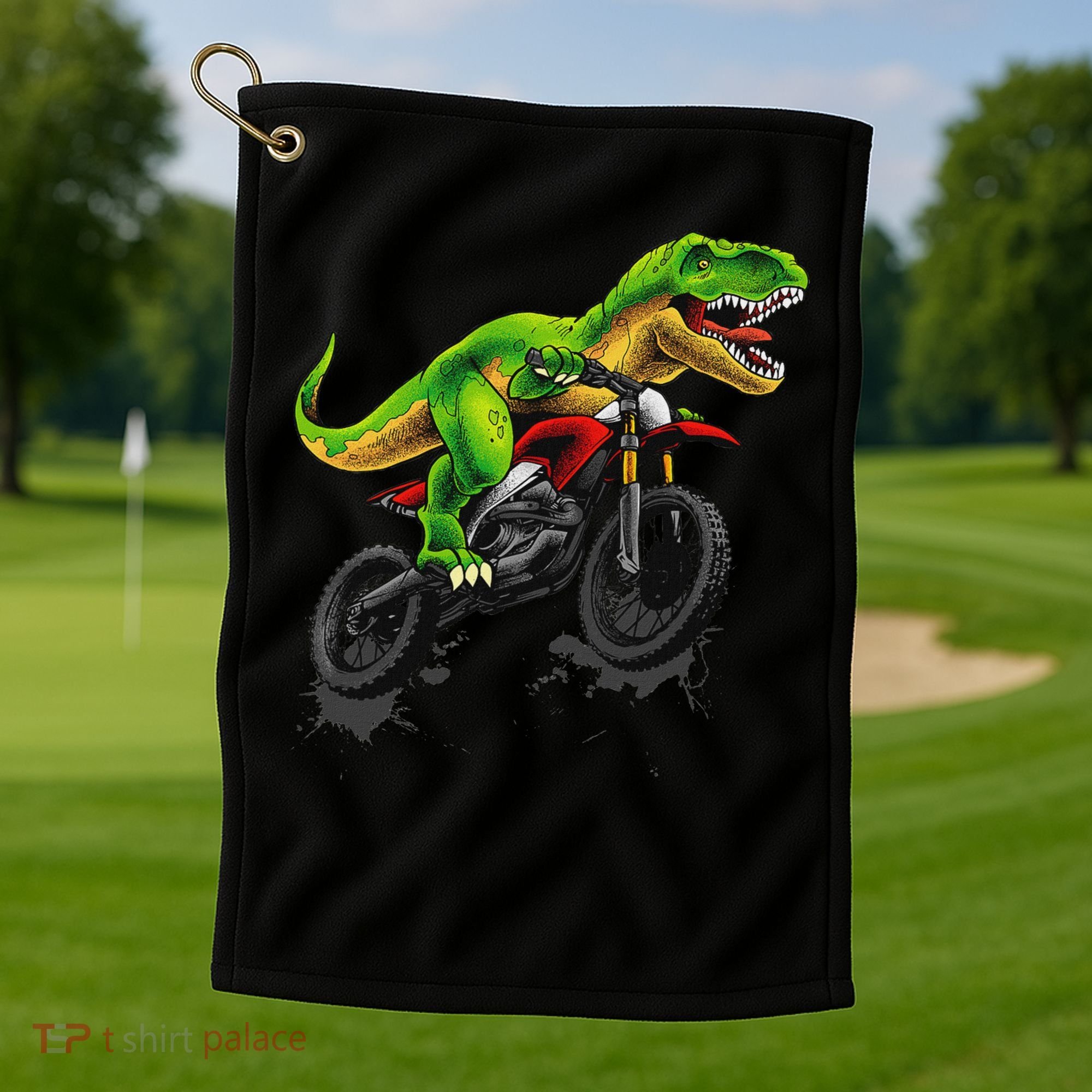 Funny Dirt Bike For Dinosaur Motorcycle Riding Golf Towel