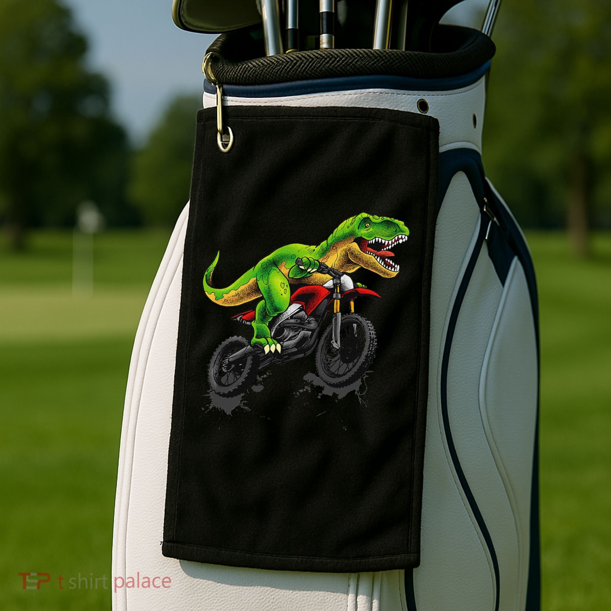 Funny Dirt Bike For Dinosaur Motorcycle Riding Golf Towel