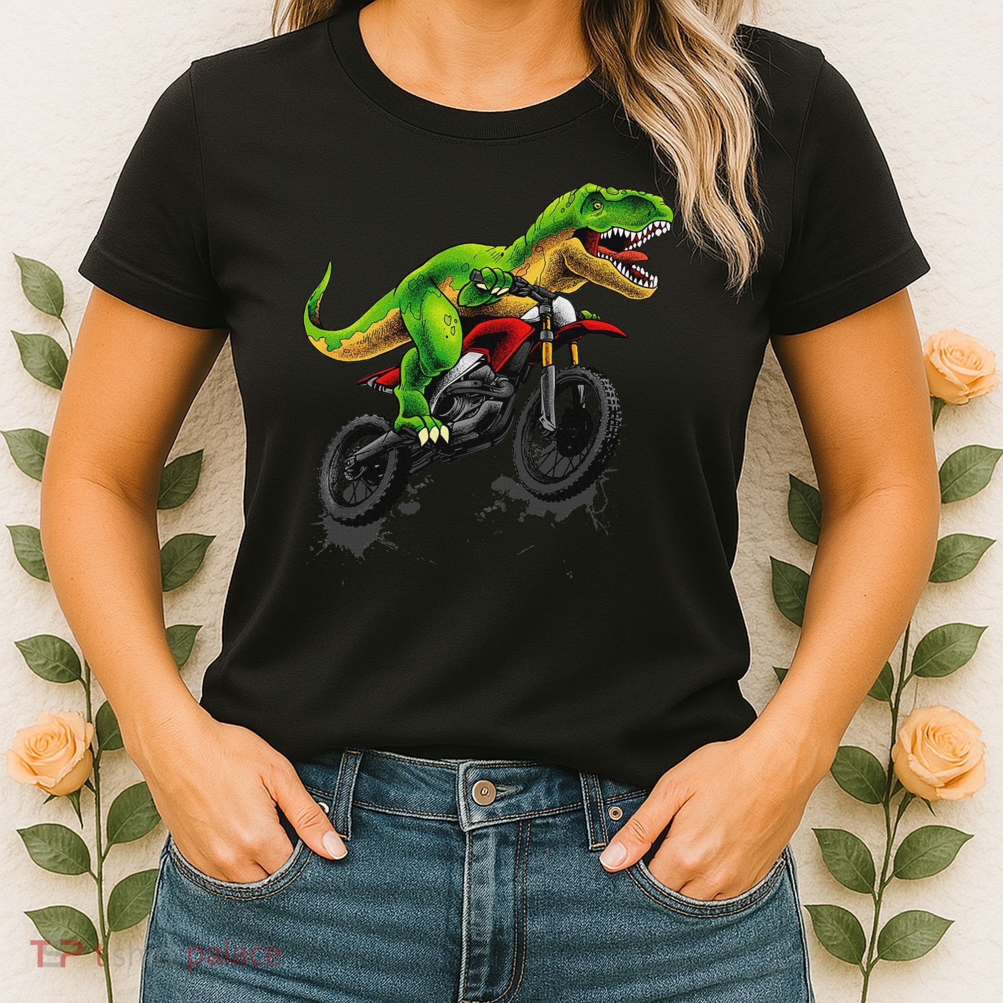 Funny Dirt Bike For Dinosaur Motorcycle Riding Women's T-Shirt