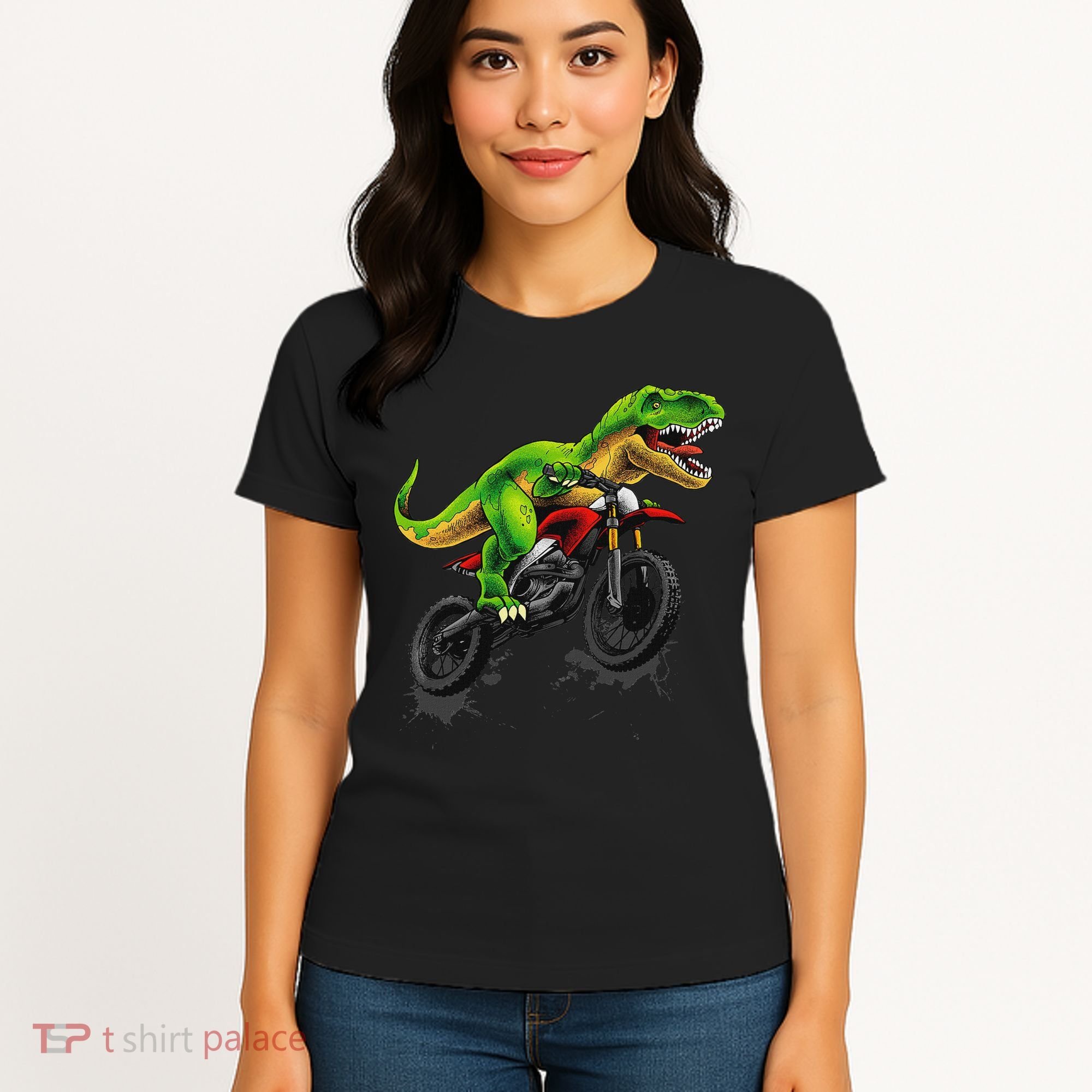 Funny Dirt Bike For Dinosaur Motorcycle Riding Women's T-Shirt