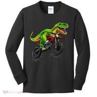 Funny Dirt Bike For Dinosaur Motorcycle Riding Kids Long Sleeve Shirt thumb 0