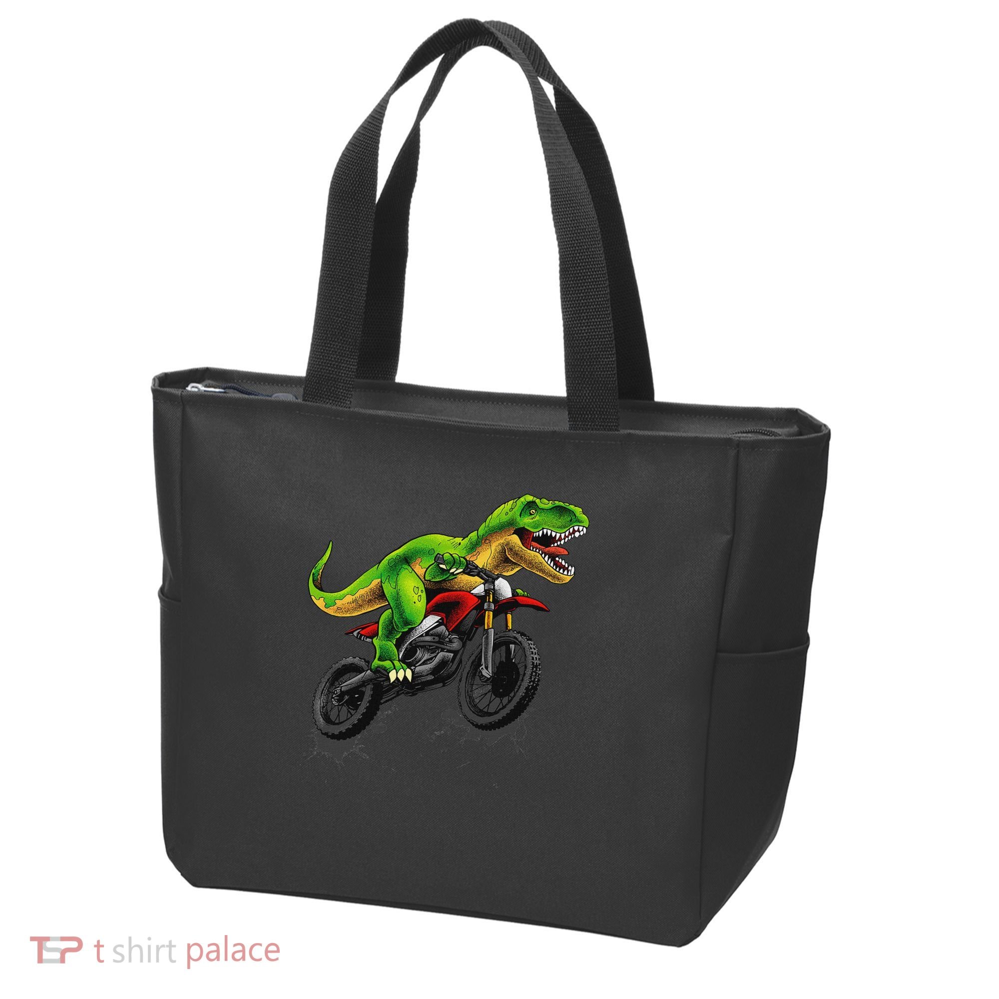 Funny Dirt Bike For Dinosaur Motorcycle Riding Tote Bag