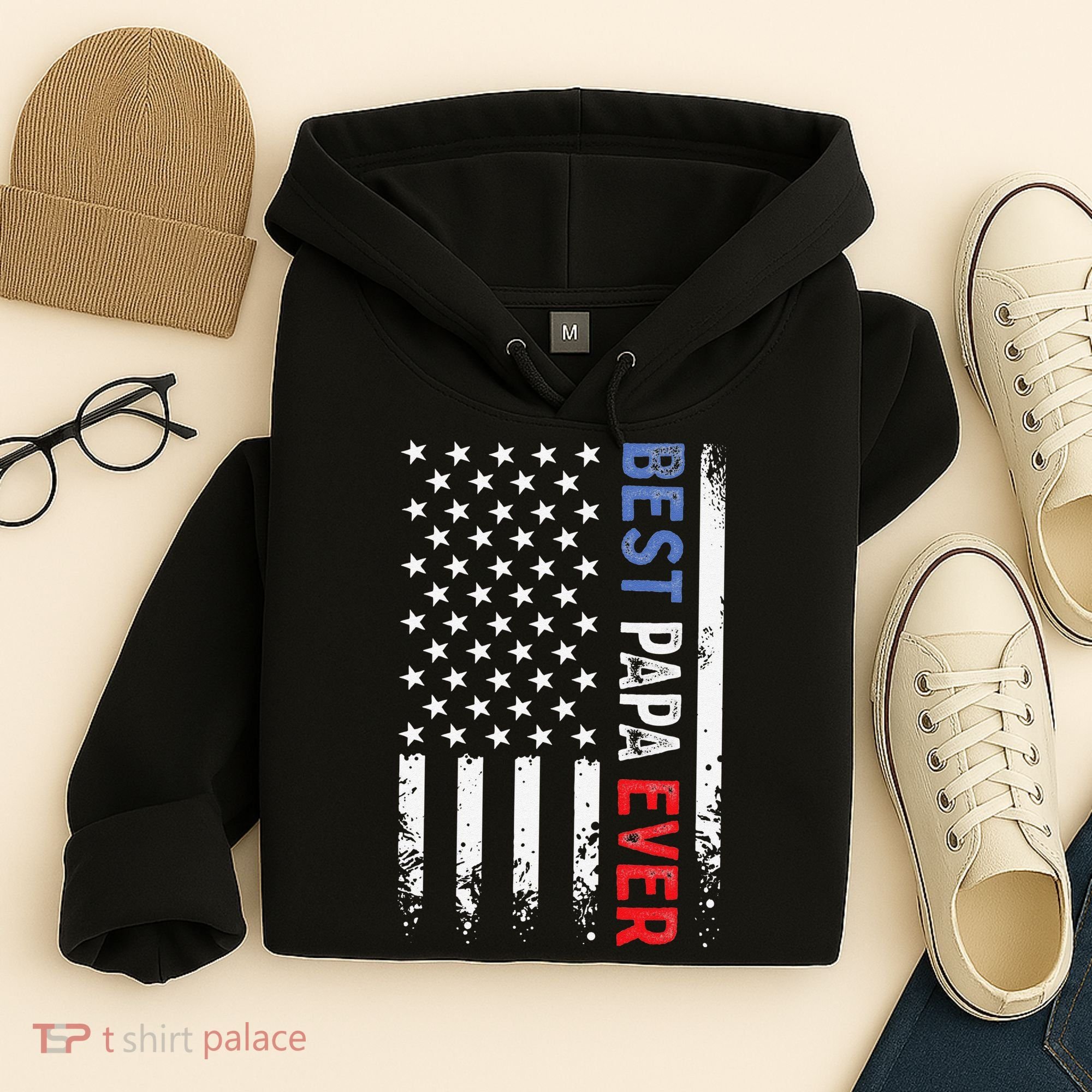 Father's Day Best Papa Ever With US American Flag Hoodie