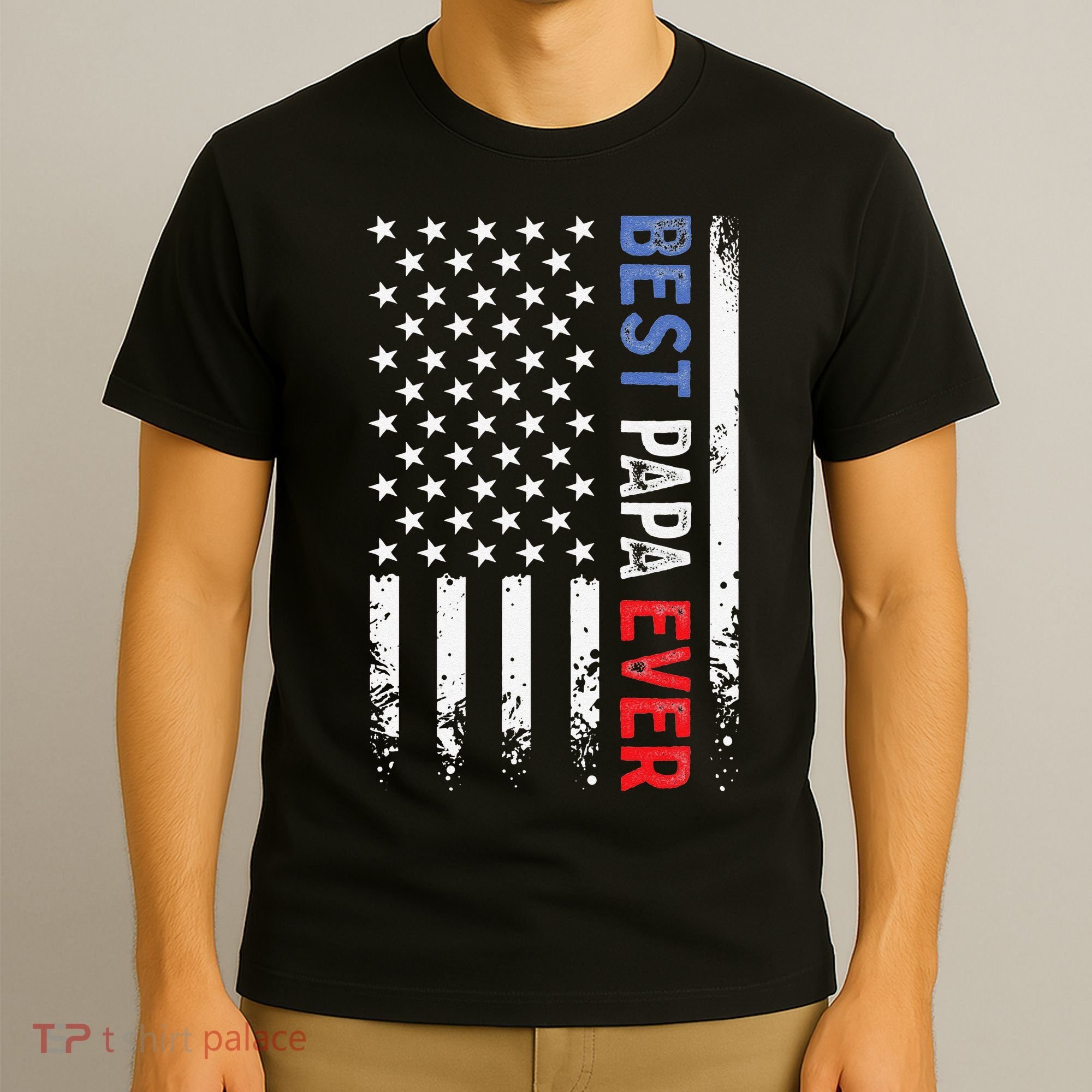Father's Day Best Papa Ever With US American Flag T-Shirt