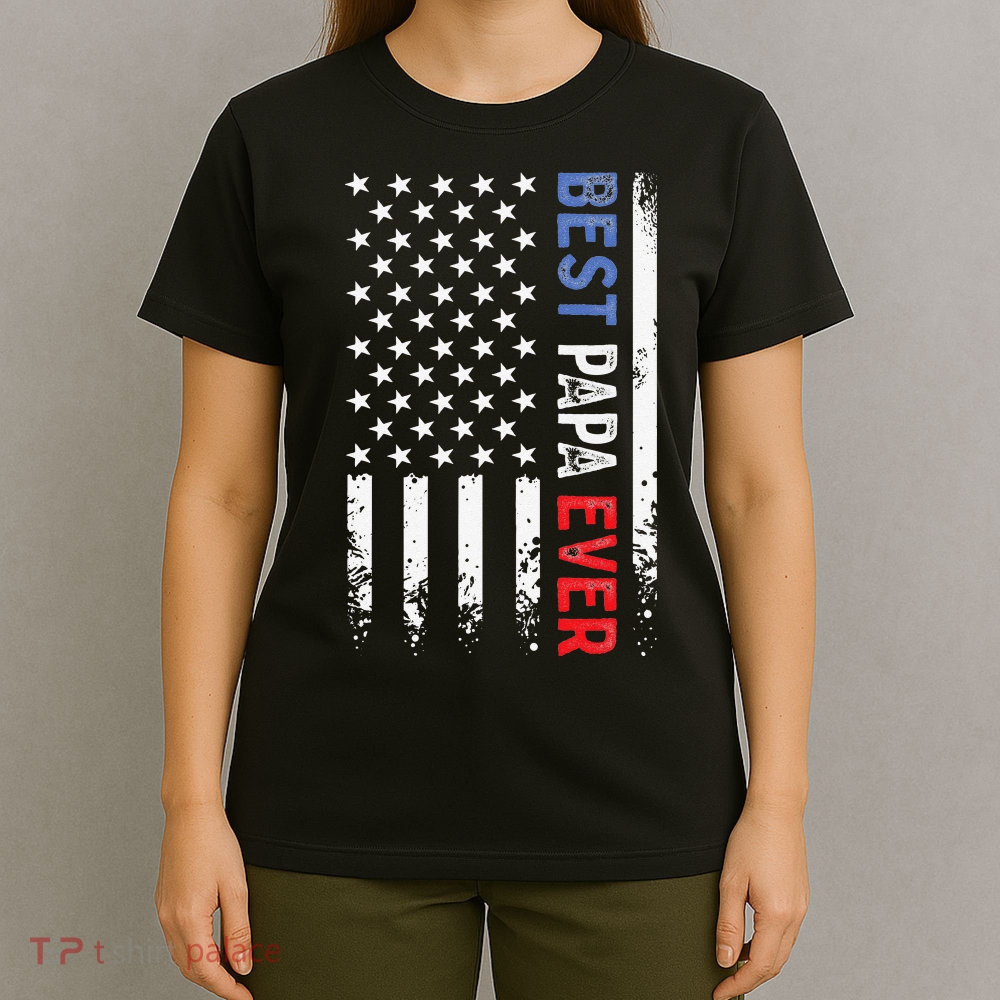 Father's Day Best Papa Ever With US American Flag T-Shirt