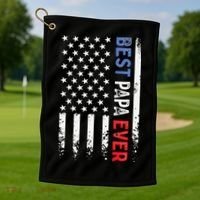 Father's Day Best Papa Ever With US American Flag Golf Towel thumb 1