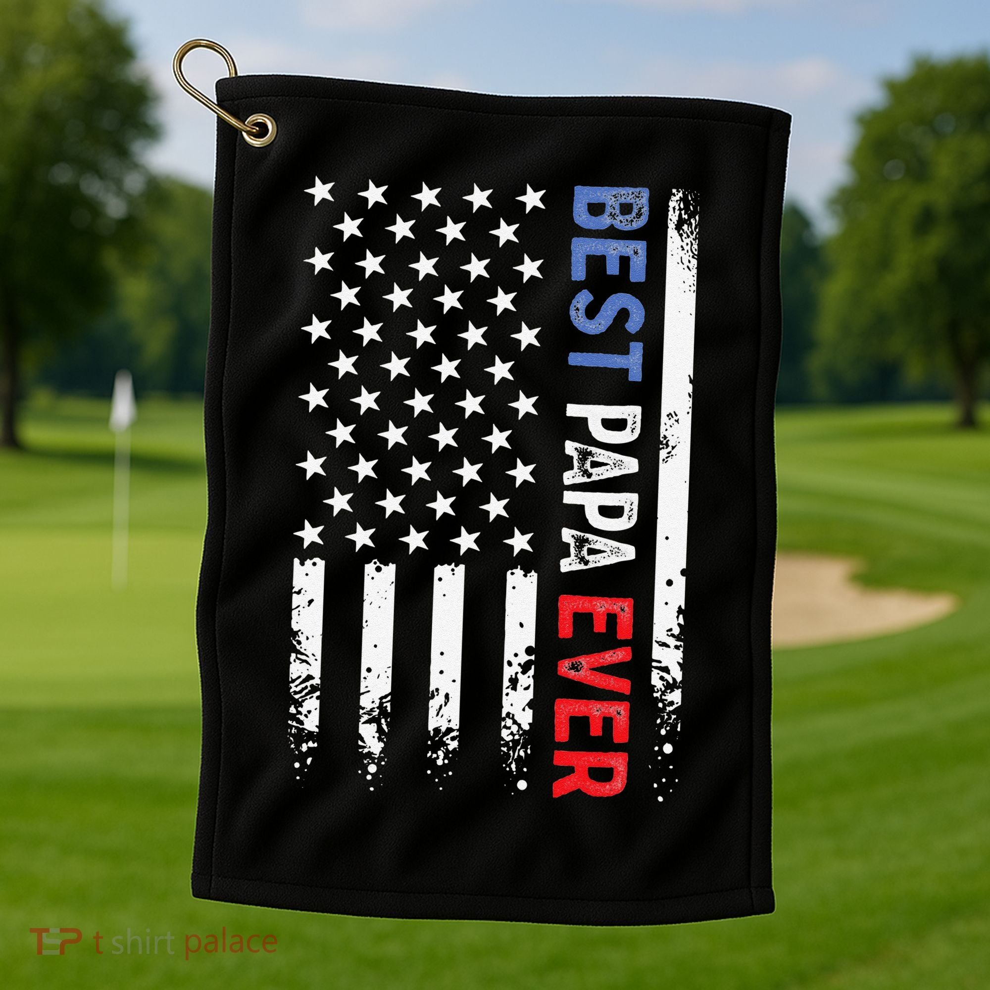 Father's Day Best Papa Ever With US American Flag Golf Towel
