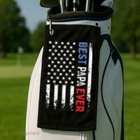 Father's Day Best Papa Ever With US American Flag Golf Towel thumb 2