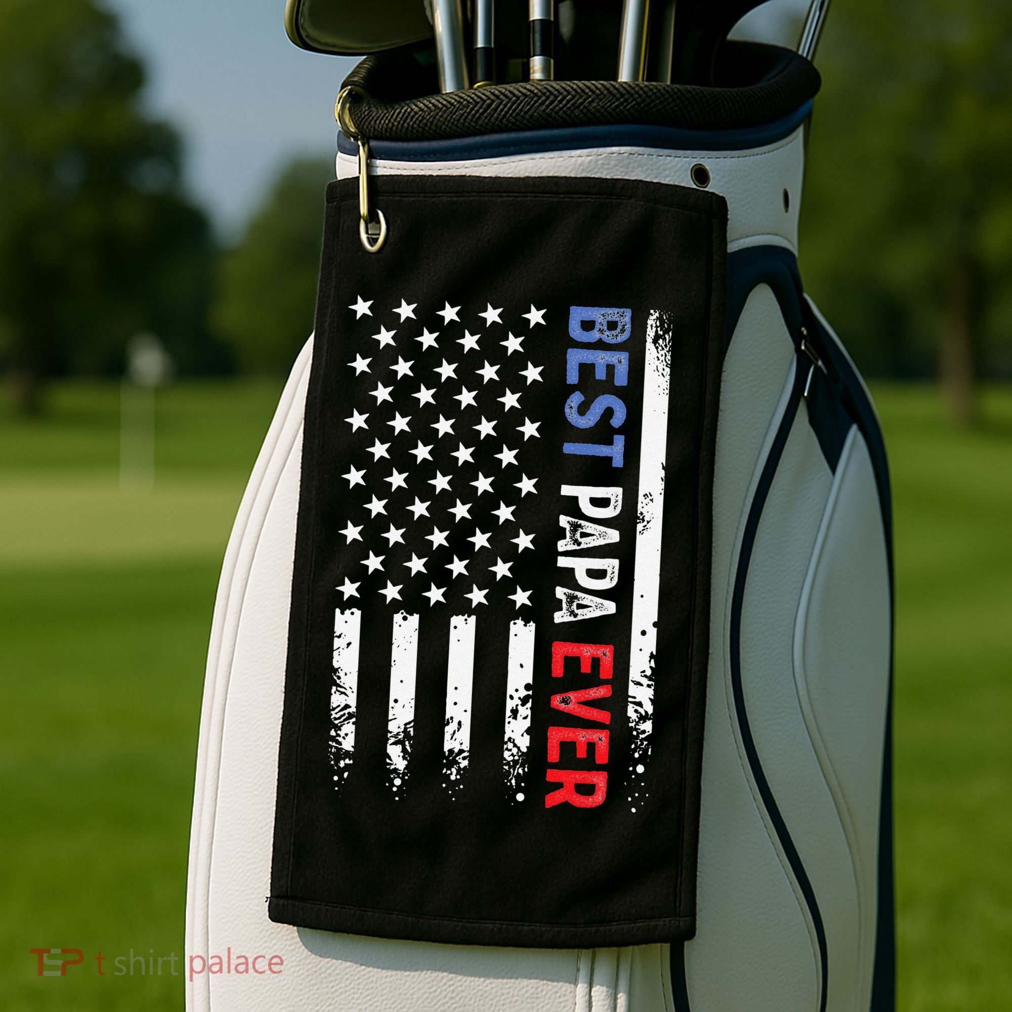Father's Day Best Papa Ever With US American Flag Golf Towel