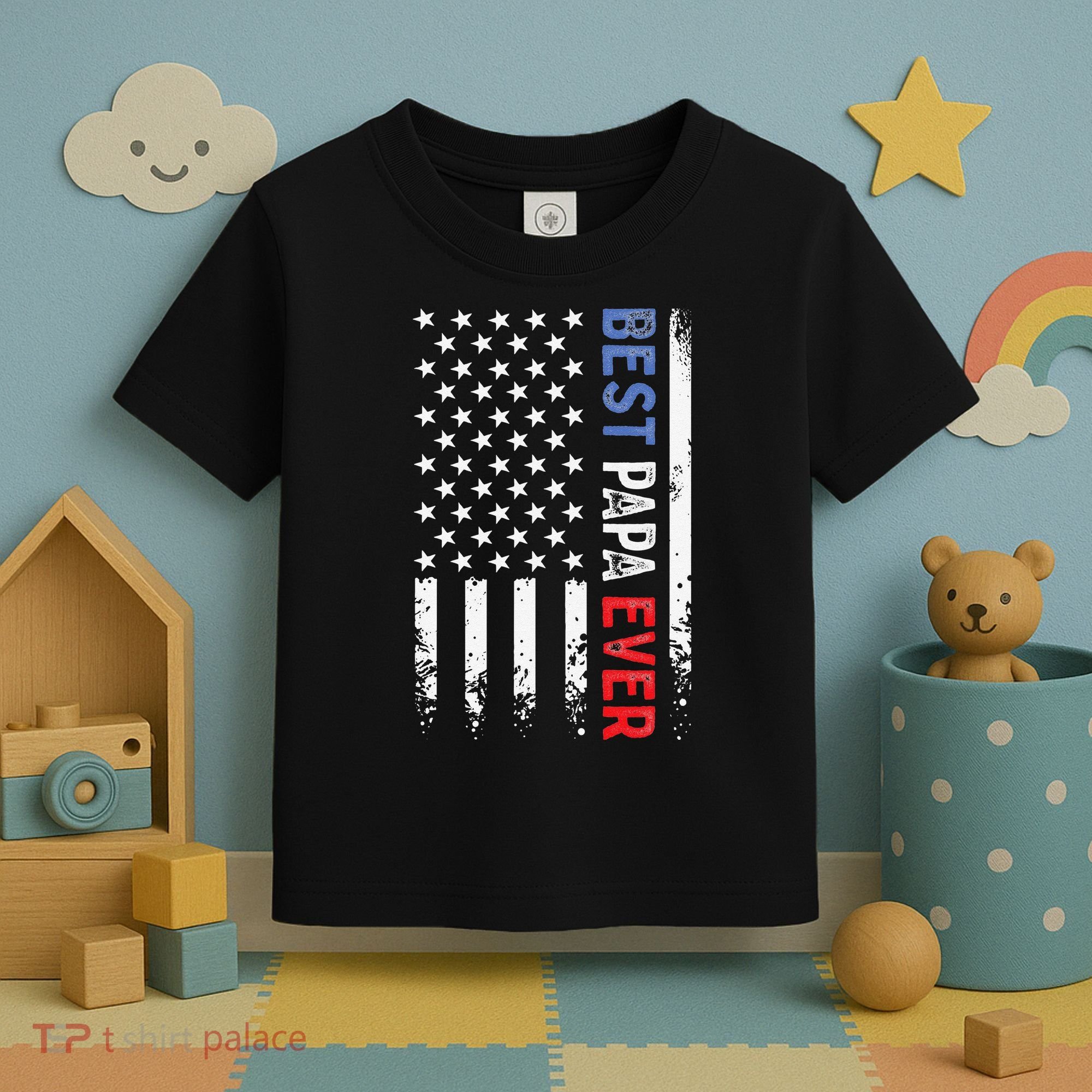 Father's Day Best Papa Ever With US American Flag Toddler T-Shirt