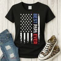 Father's Day Best Papa Ever With US American Flag Women's T-Shirt thumb 3