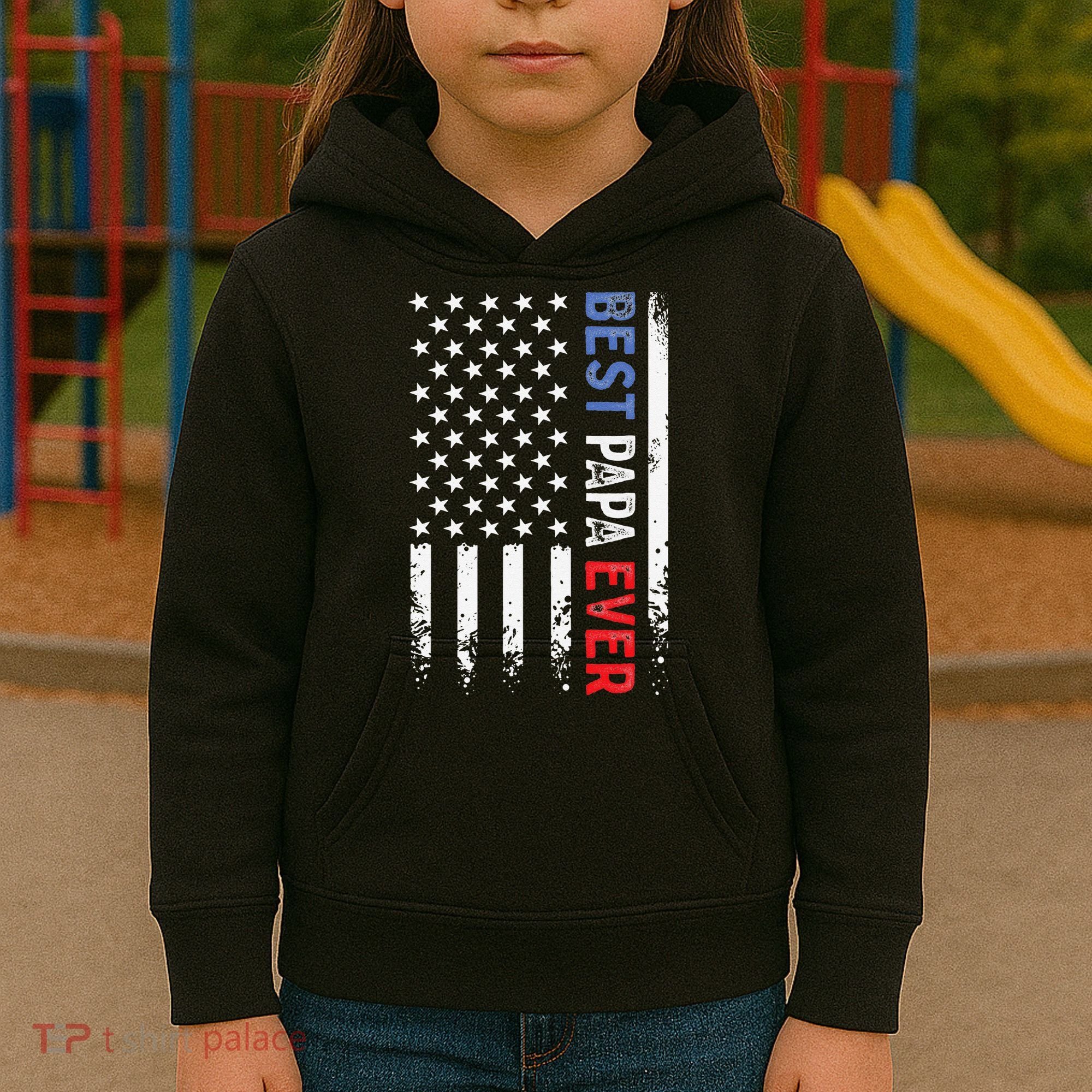 Father's Day Best Papa Ever With US American Flag Kids Hoodie