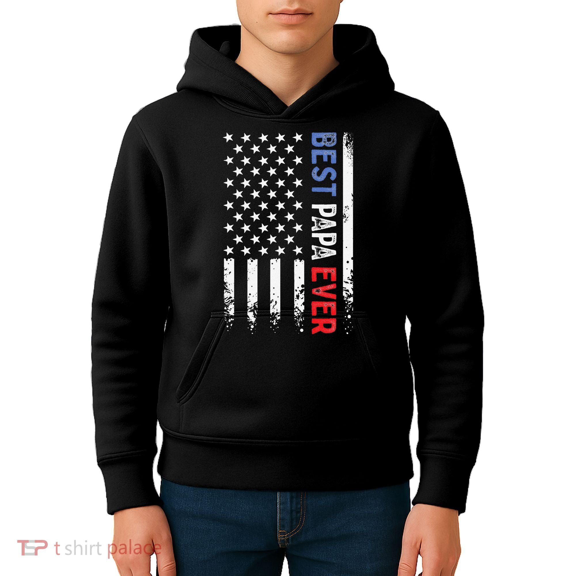 Father's Day Best Papa Ever With US American Flag Kids Hoodie