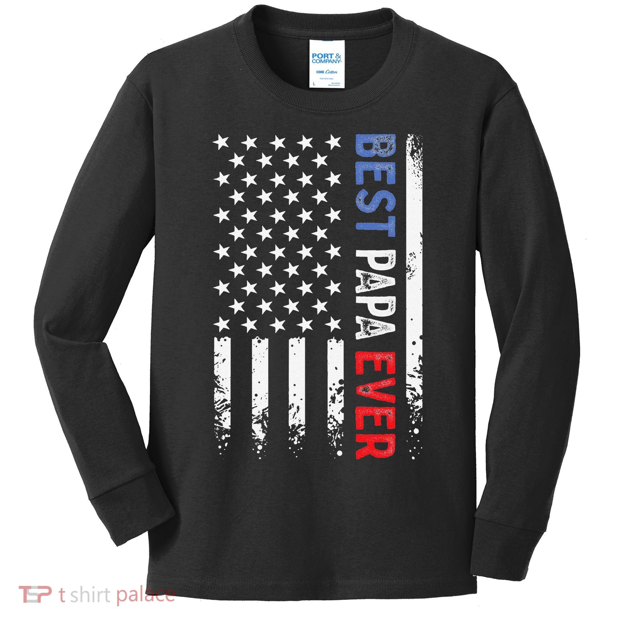 Father's Day Best Papa Ever With US American Flag Kids Long Sleeve Shirt