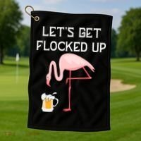 Flamingo Drinking Beer Funny Flamingo Golf Towel thumb 1