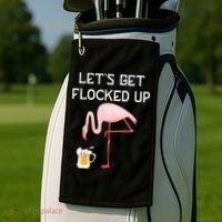 Flamingo Drinking Beer Funny Flamingo Golf Towel thumb 2