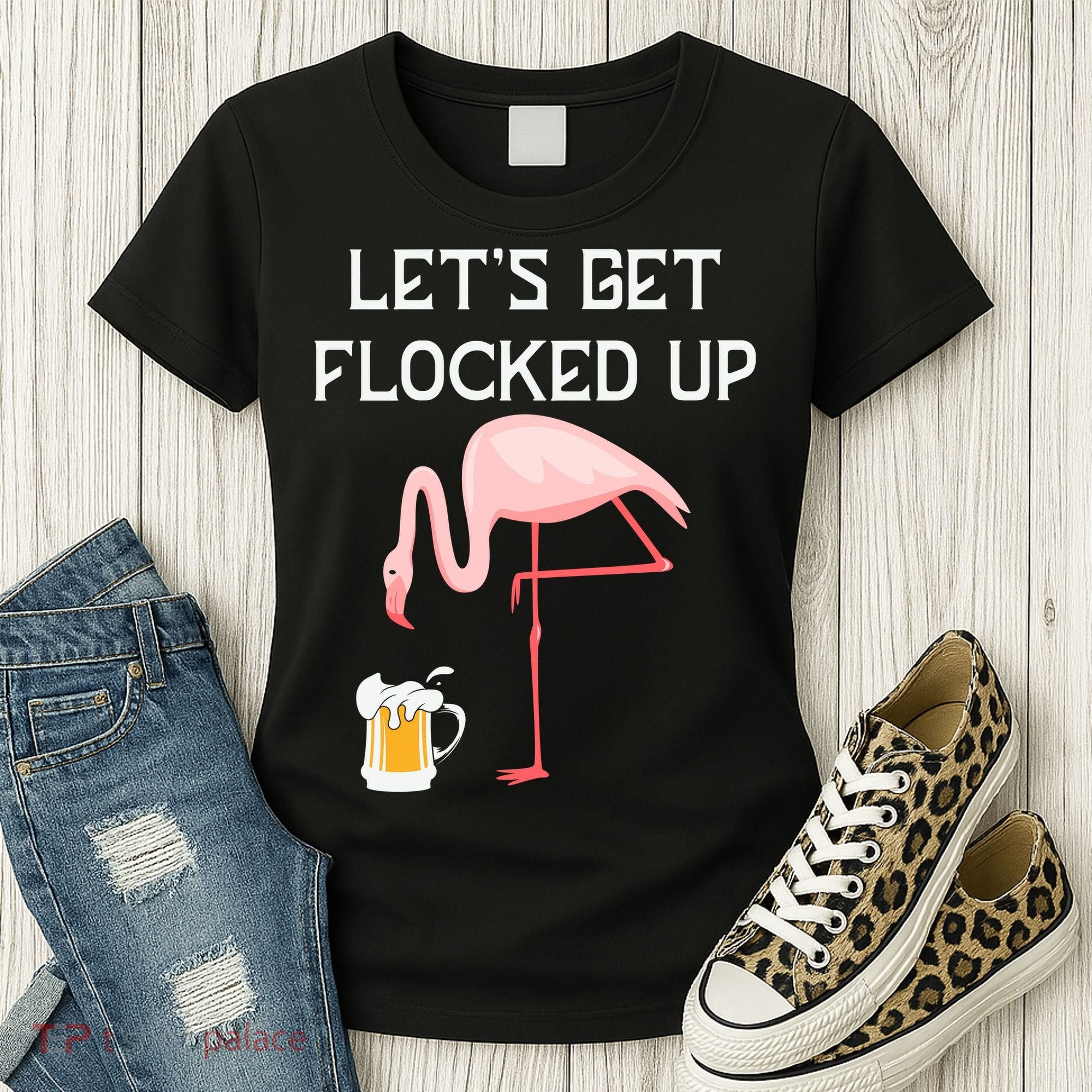 Flamingo Drinking Beer Funny Flamingo Women's T-Shirt