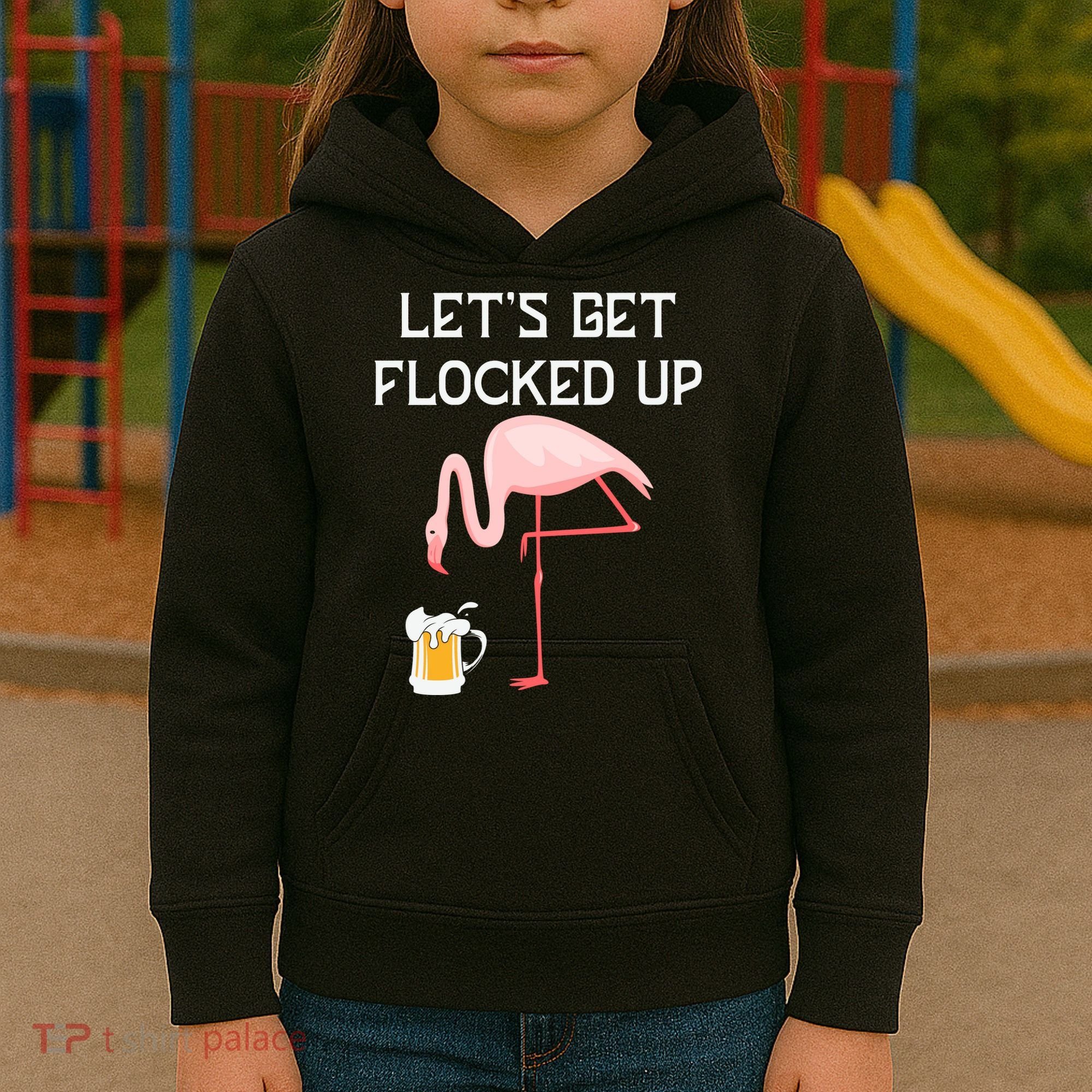 Flamingo Drinking Beer Funny Flamingo Kids Hoodie