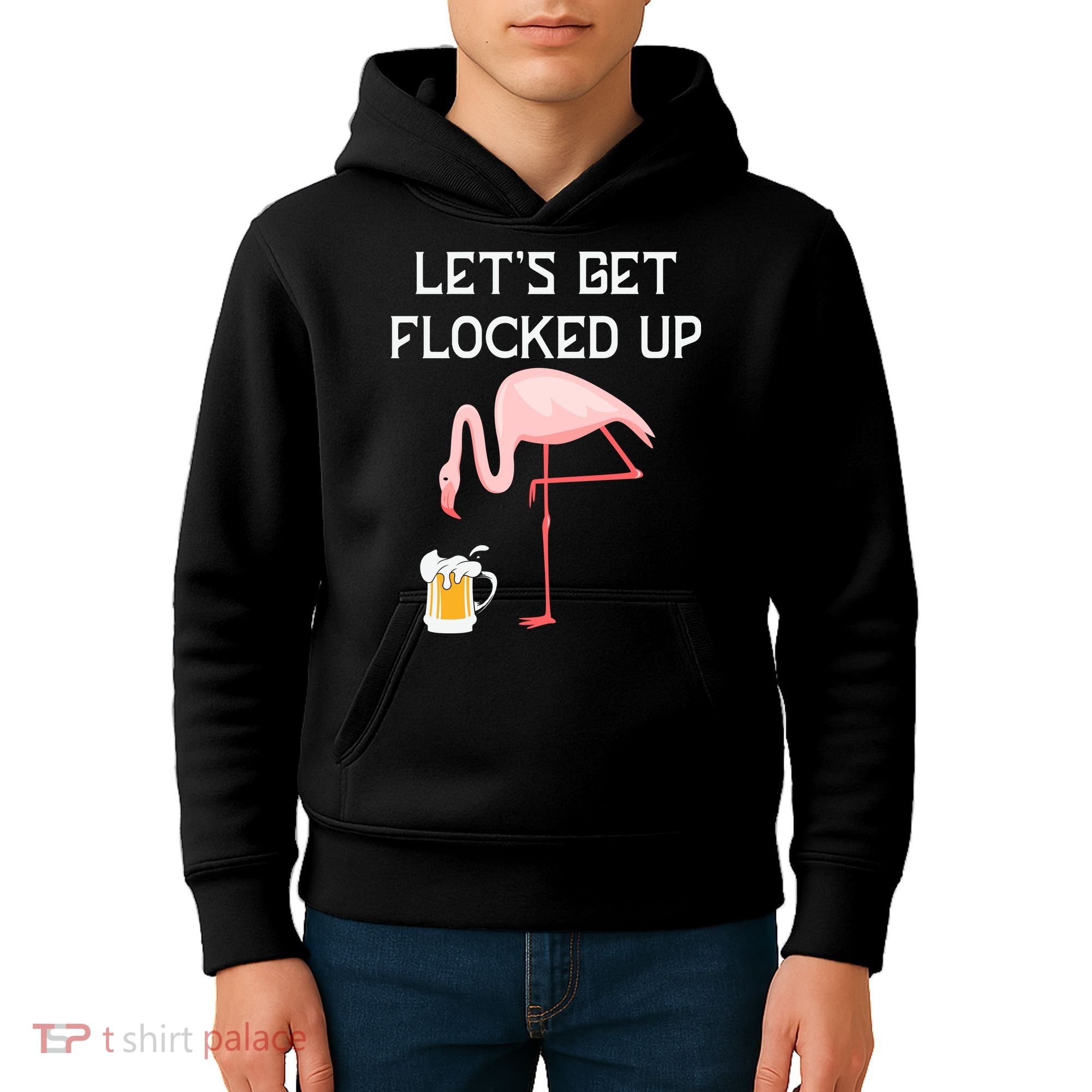 Flamingo Drinking Beer Funny Flamingo Kids Hoodie