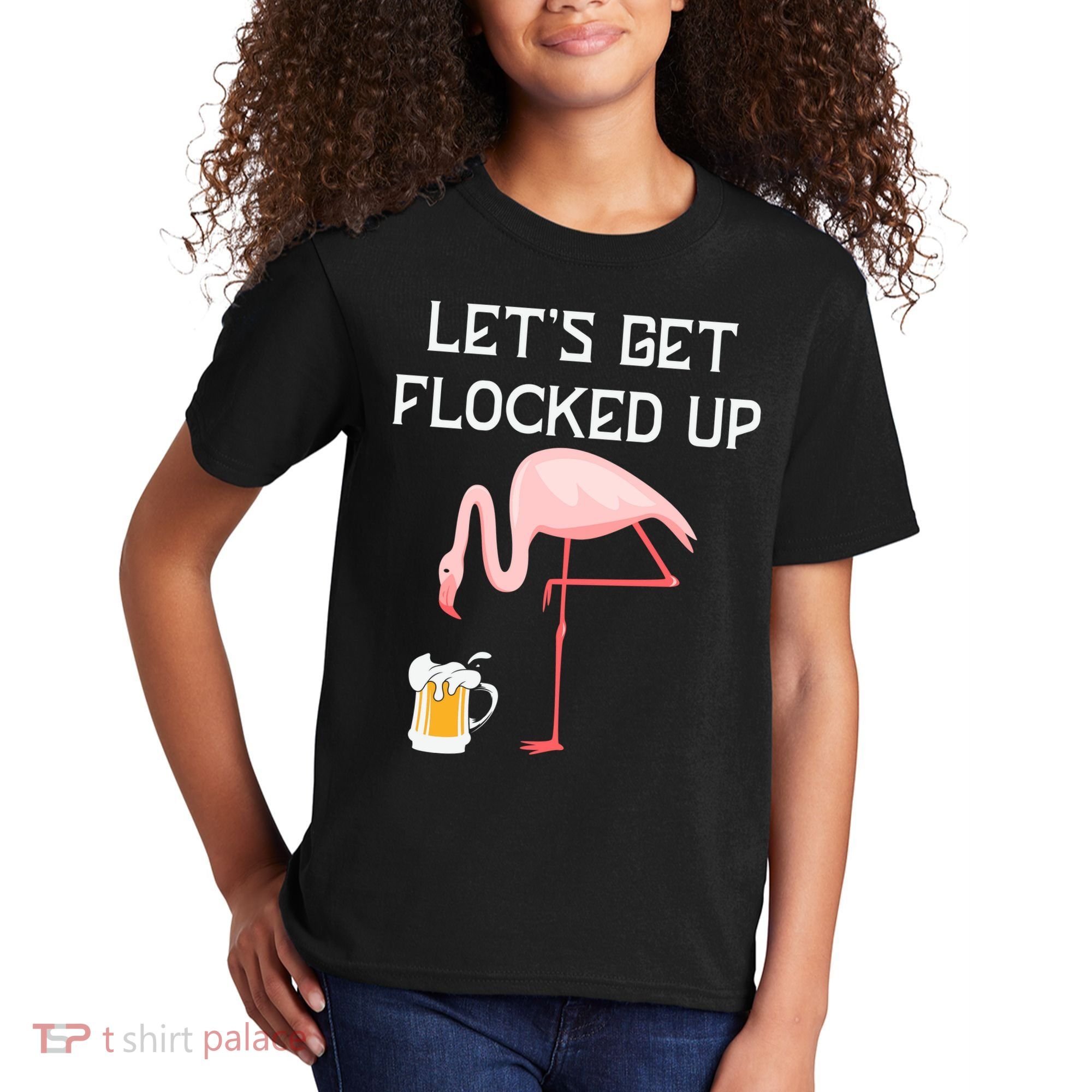 Flamingo Drinking Beer Funny Flamingo Kids T-Shirt