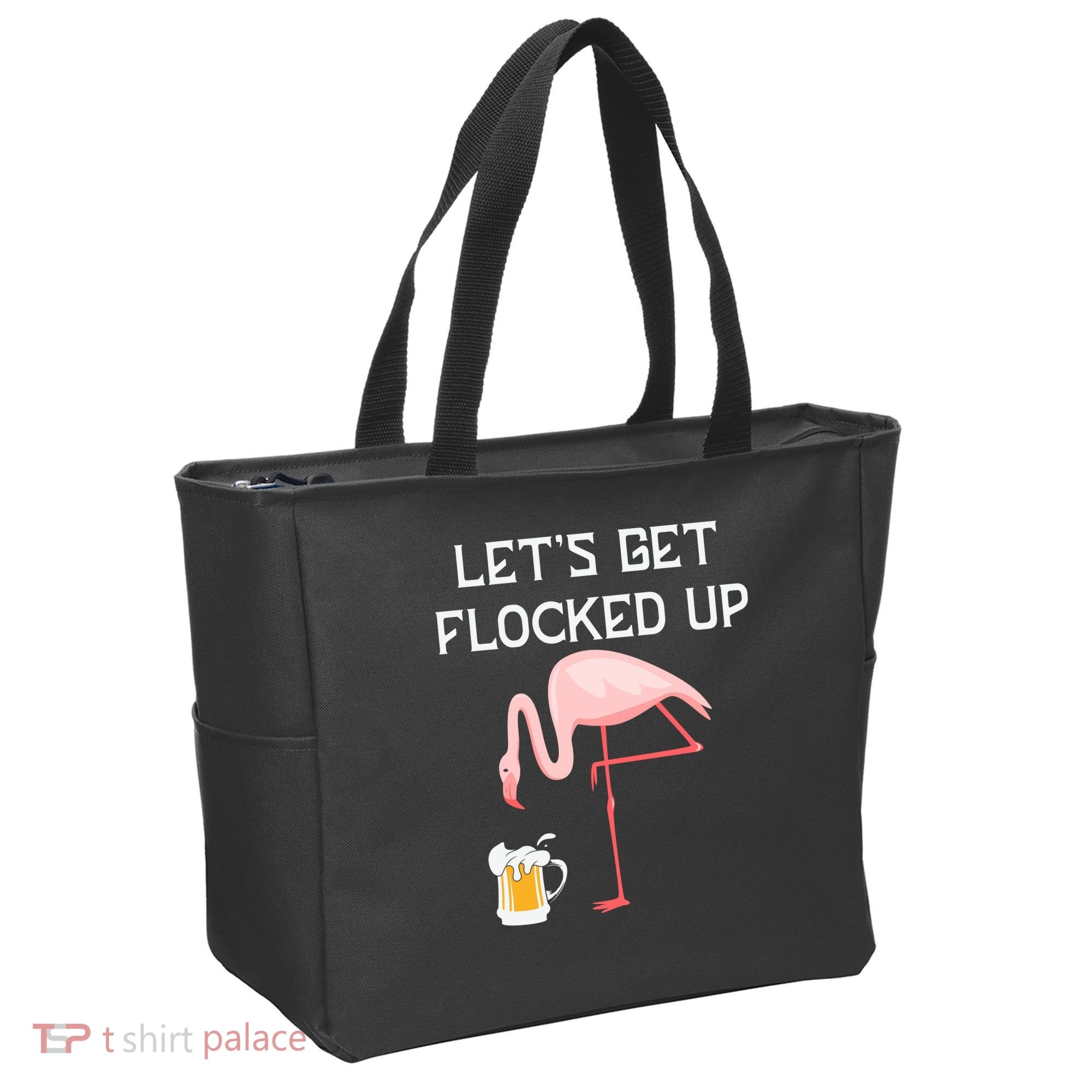 Flamingo Drinking Beer Funny Flamingo Tote Bag