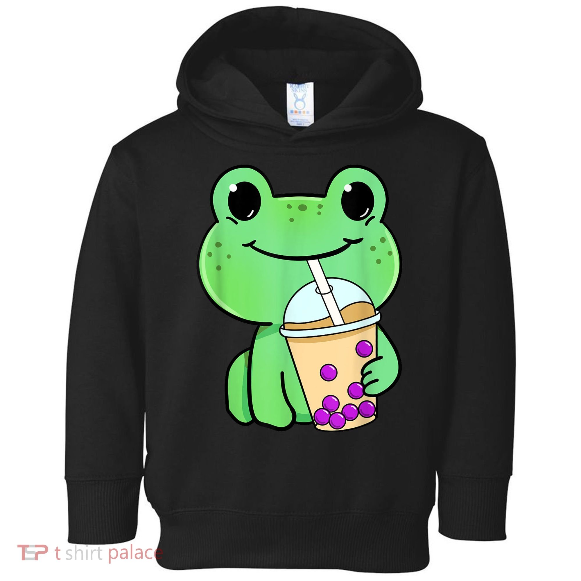 Frog Drinking Bubble Tea Toddler Hoodie