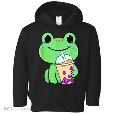 Frog Drinking Bubble Tea Toddler Hoodie
