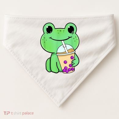 Frog Drinking Bubble Tea USA-Made Doggie Bandana