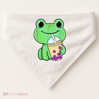 Frog Drinking Bubble Tea USA-Made Doggie Bandana thumb 0