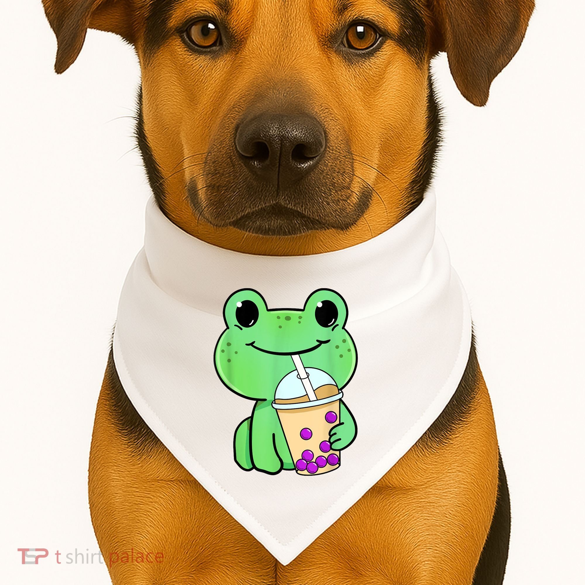 Frog Drinking Bubble Tea USA-Made Doggie Bandana