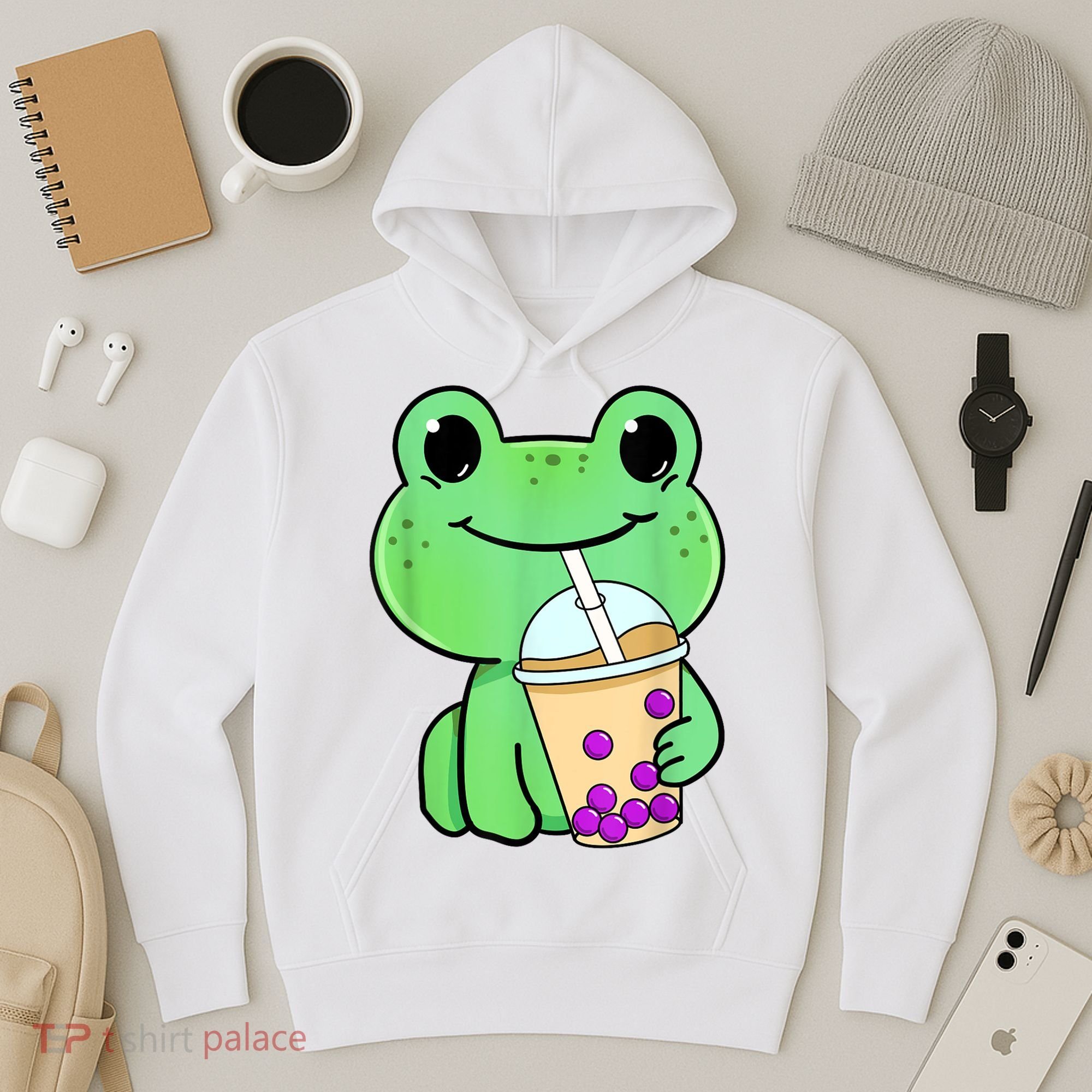 Frog Drinking Bubble Tea Hoodie