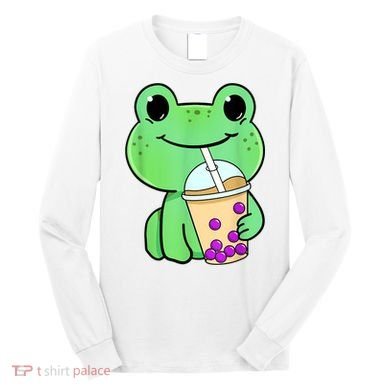 Frog Drinking Bubble Tea Long Sleeve Shirt