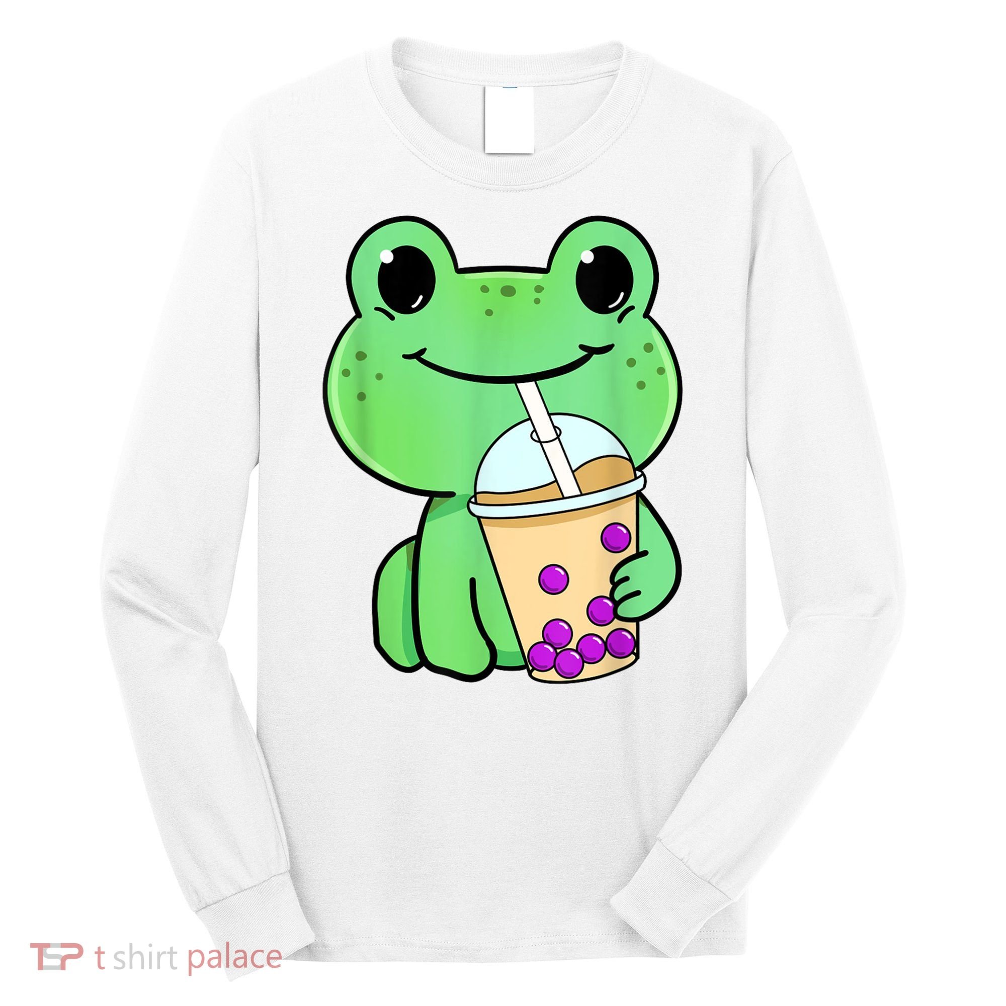Frog Drinking Bubble Tea Long Sleeve Shirt