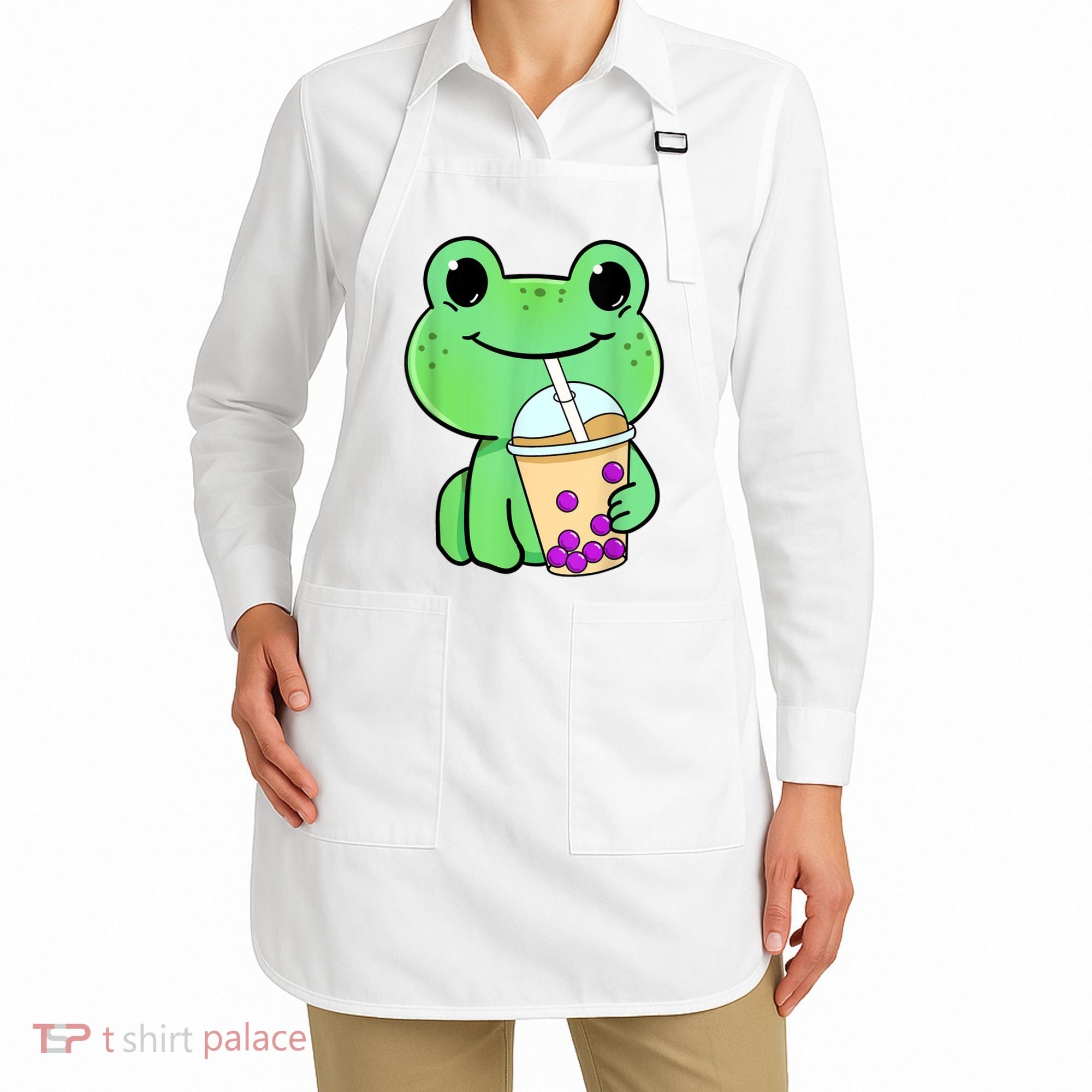 Frog Drinking Bubble Tea Apron