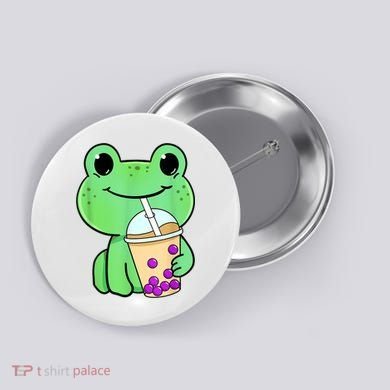Frog Drinking Bubble Tea Button