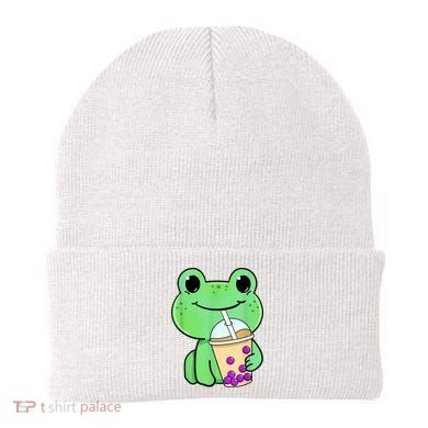 Frog Drinking Bubble Tea Beanie