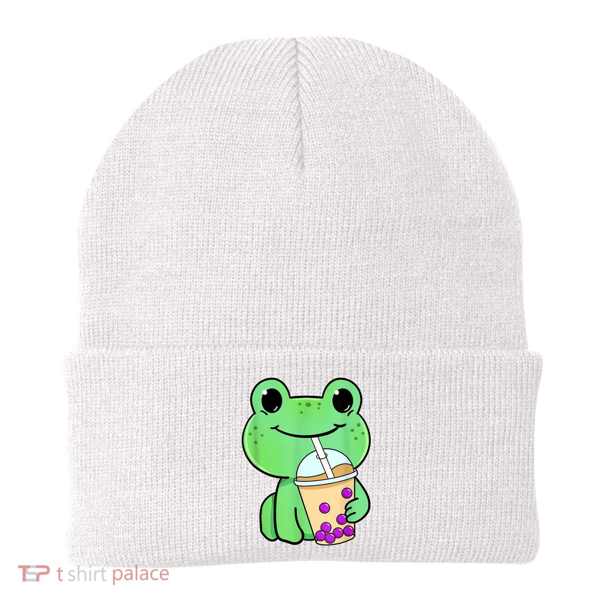 Frog Drinking Bubble Tea Beanie