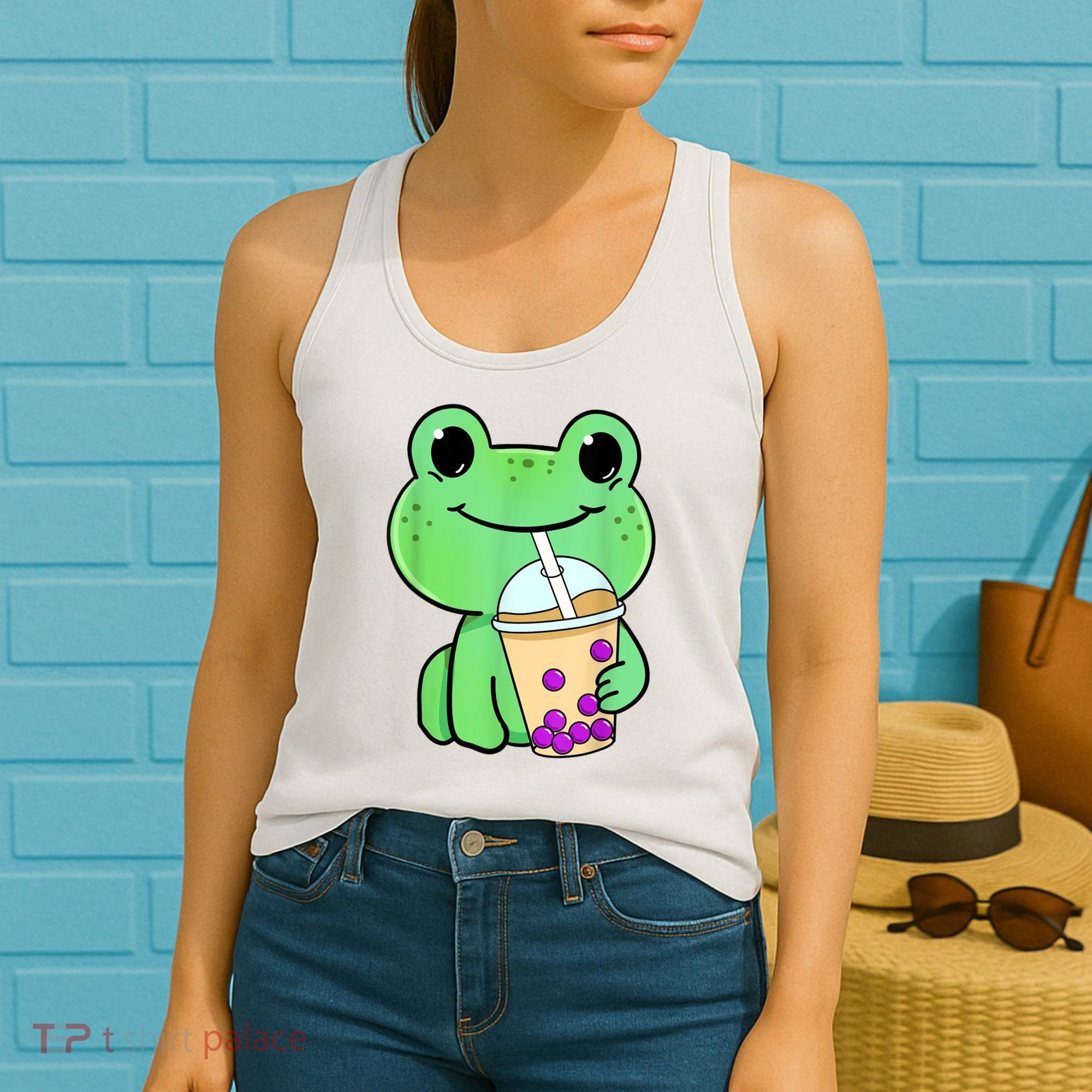 Frog Drinking Bubble Tea Women's Tank Top