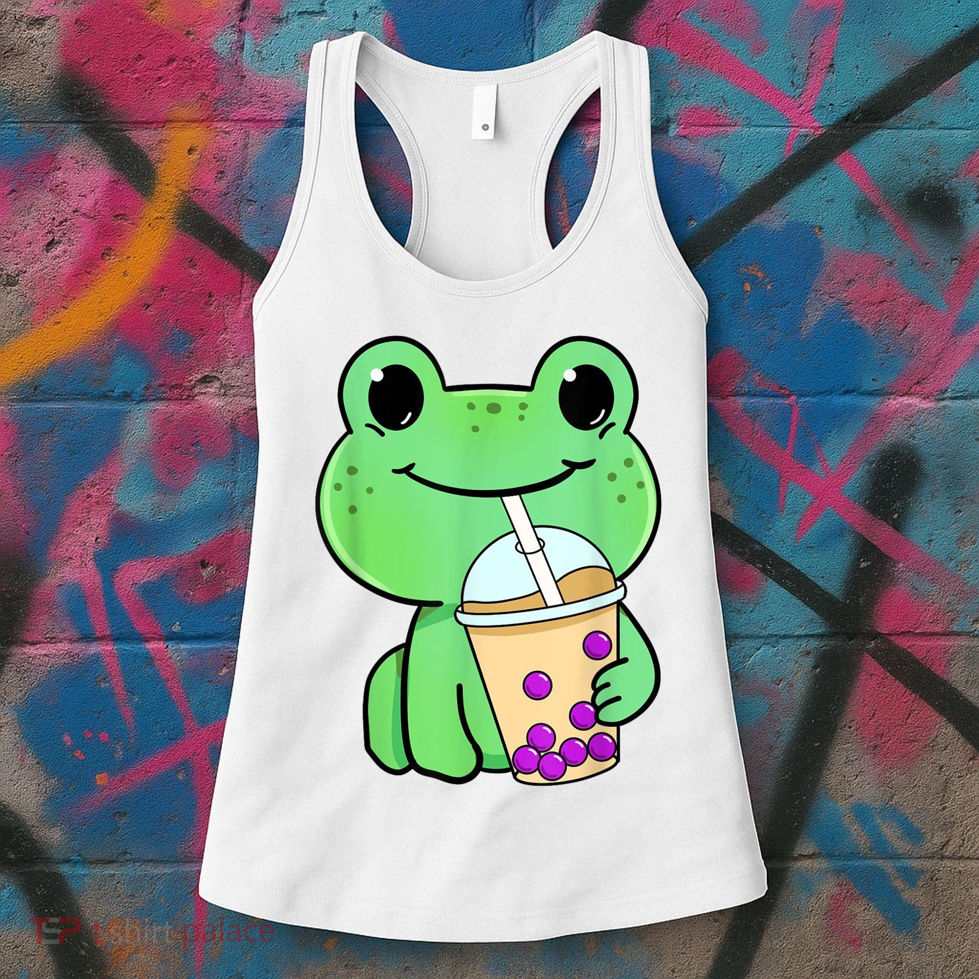 Frog Drinking Bubble Tea Women's Tank Top