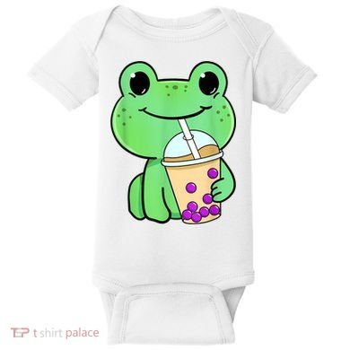 Frog Drinking Bubble Tea Baby Bodysuit