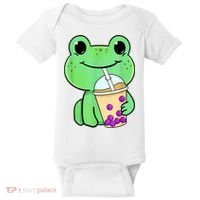 Frog Drinking Bubble Tea Baby Bodysuit thumb 0