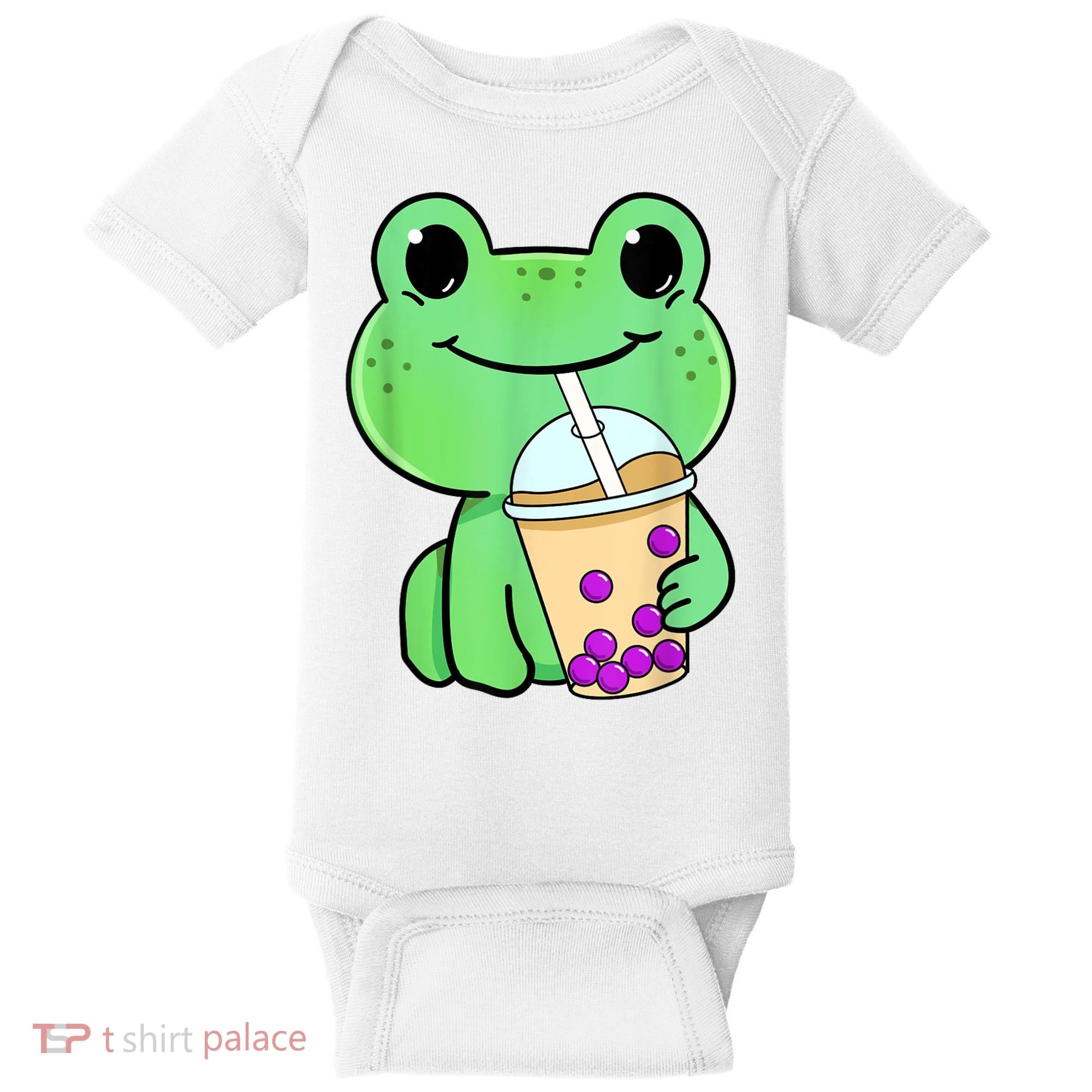 Frog Drinking Bubble Tea Baby Bodysuit