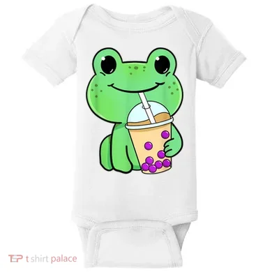 Frog Drinking Bubble Tea Baby Bodysuit