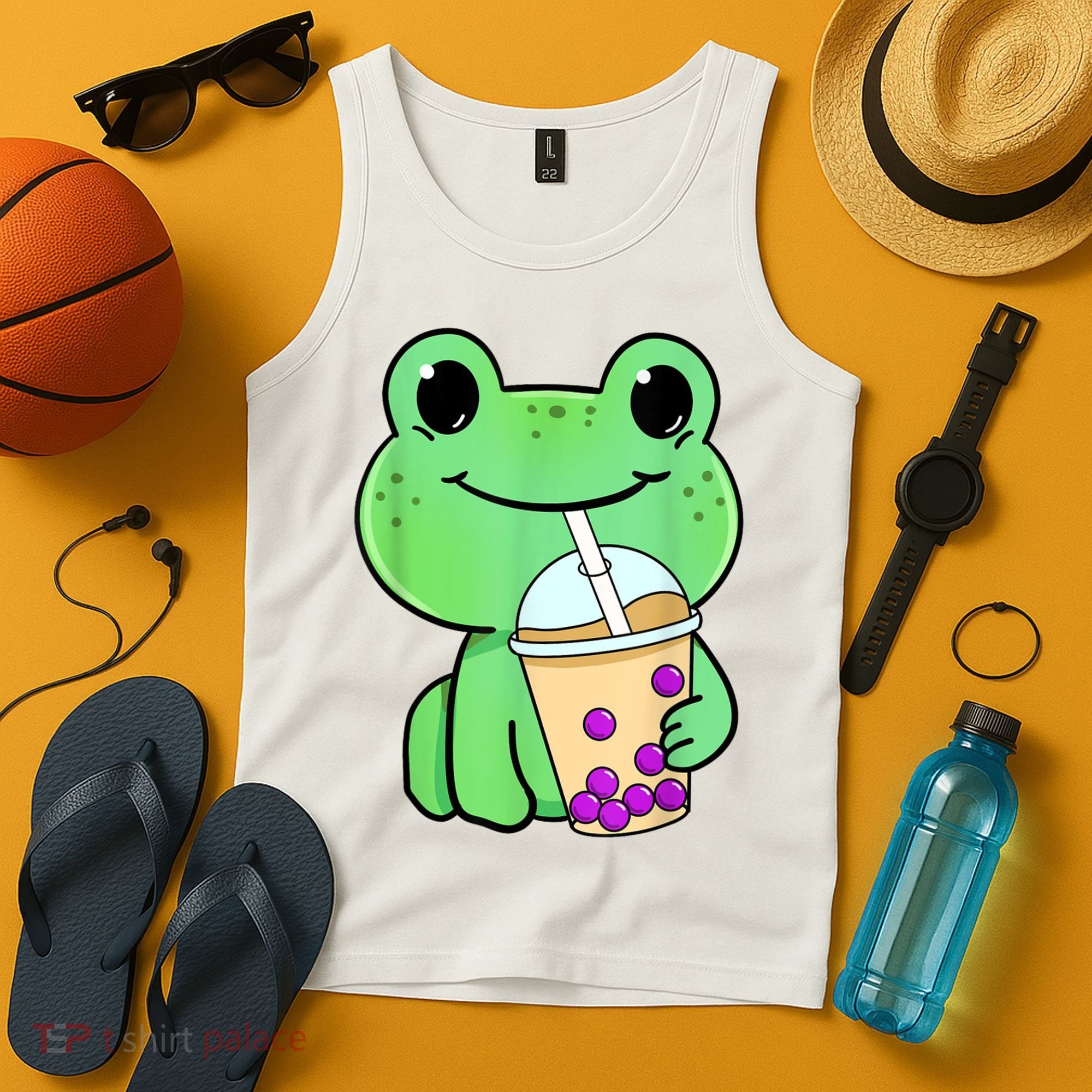 Frog Drinking Bubble Tea Tank Top
