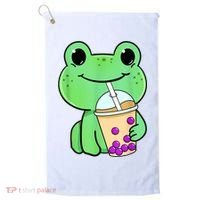 Frog Drinking Bubble Tea Golf Towel thumb 0