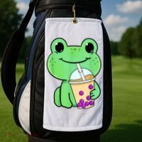 Frog Drinking Bubble Tea Golf Towel thumb 2