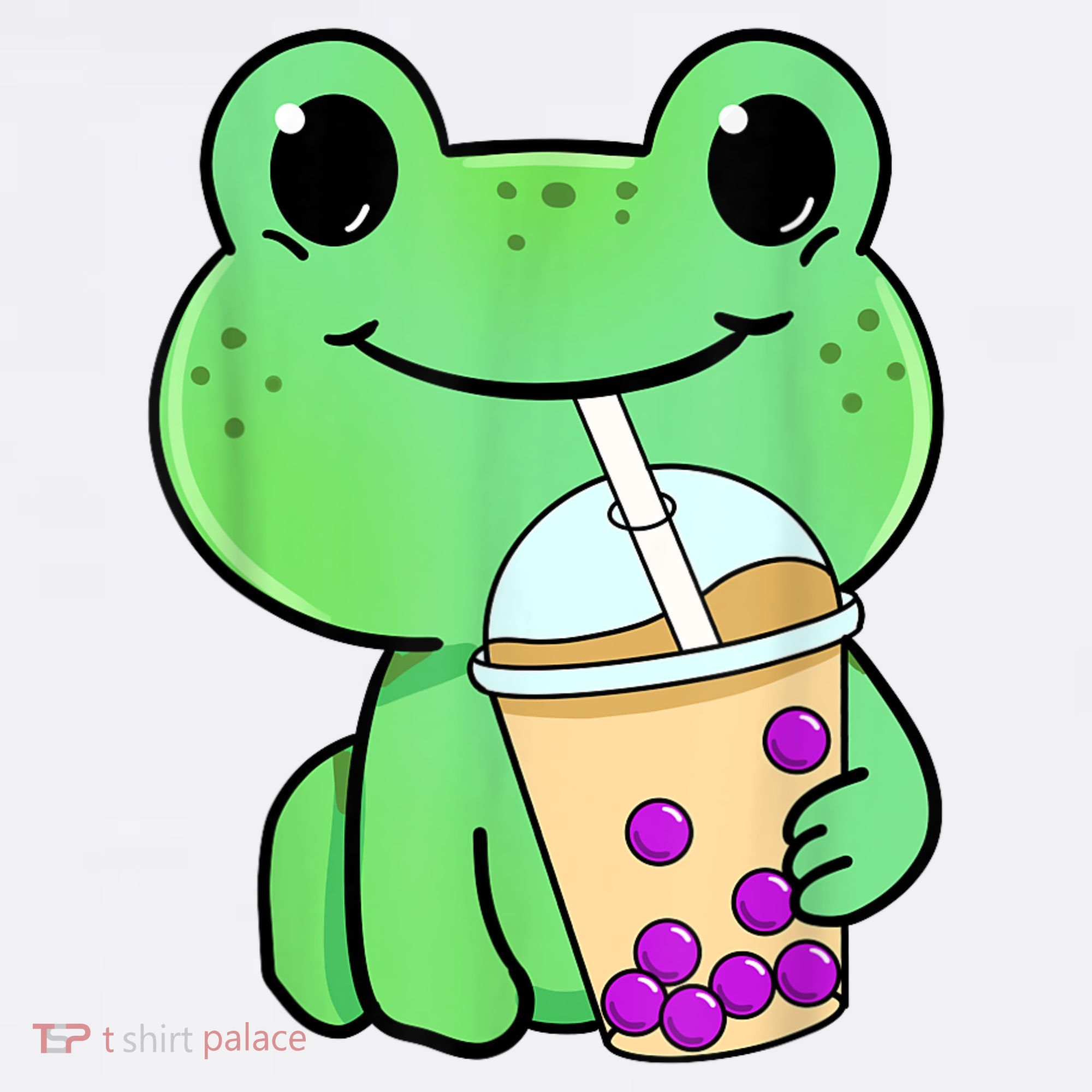 Frog Drinking Bubble Tea Golf Towel