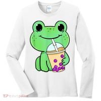 Frog Drinking Bubble Tea Women's Long Sleeve Shirt thumb 0